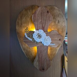 Rustic Hand Made Wooden Cross With Light